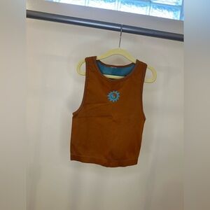 Rust Sleeveless Crop Top with Teal Sun Design
